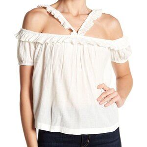 Melrose and Market white snow cold shoulder sleeve ruffle trim blouse small